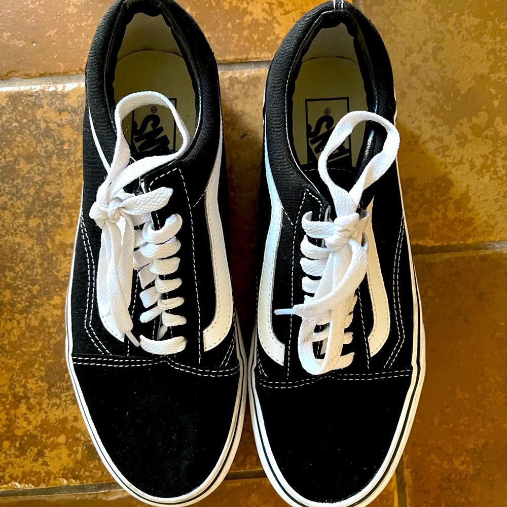 Black suede Vans, size 8